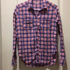 Hollister womens Plaid Flannel Button Down Shirt long sleeves size S pink